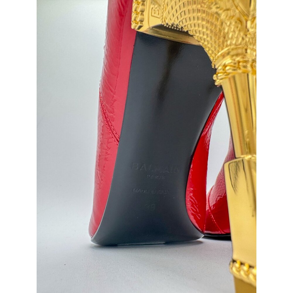 Balmain Moneta Engraved Heeled Red Ankle Boots - Picture 8 of 12